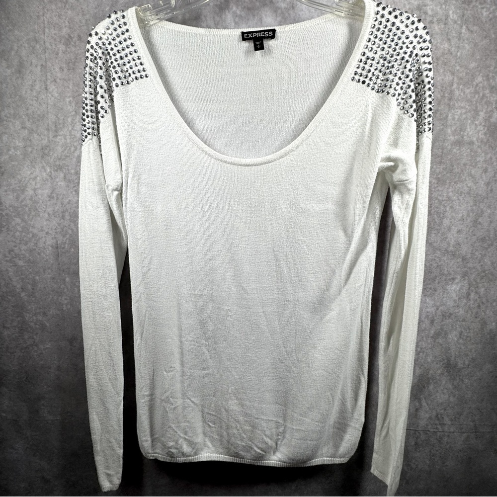 EXPRESS EMBELLISHED Rhinestone Shoulder Women’s Sweater Sz S/P Long Sleeve Rayon